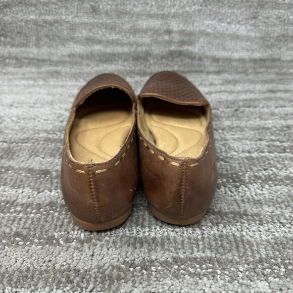 BORN Women's 6.5 Maple Loafers Brown  Leather Basket Weave Boho Look - Picture 6 of 9